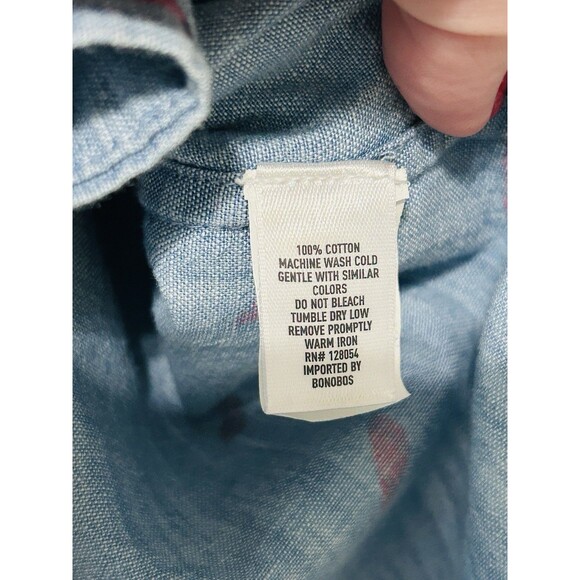 Bonobos Men's Blue Chambray Chili Pepper Slim Fit Short Sleeve Shirt Medium - Picture 4 of 4